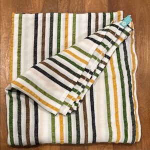 Las Bayadas Ula Blanket - Green Yellow Brown Stripes